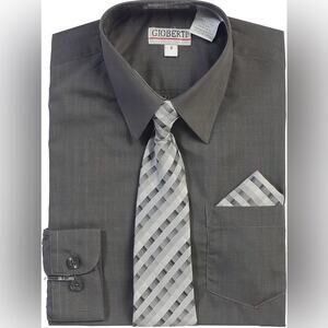 Gioberti Boy's Long Sleeve grey Dress Shirt and Tie Accessories Set size 16